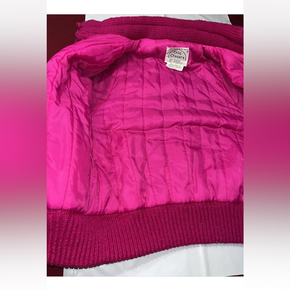 Barbie sweater jacket Chill chasers HOT PINK knit puff sleeves Zip up QUILTED M - Picture 6 of 14